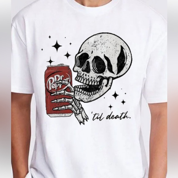NEW Drinking Dr. Pepper Till Death Skeleton T-Shirt Large - Picture 1 of 6